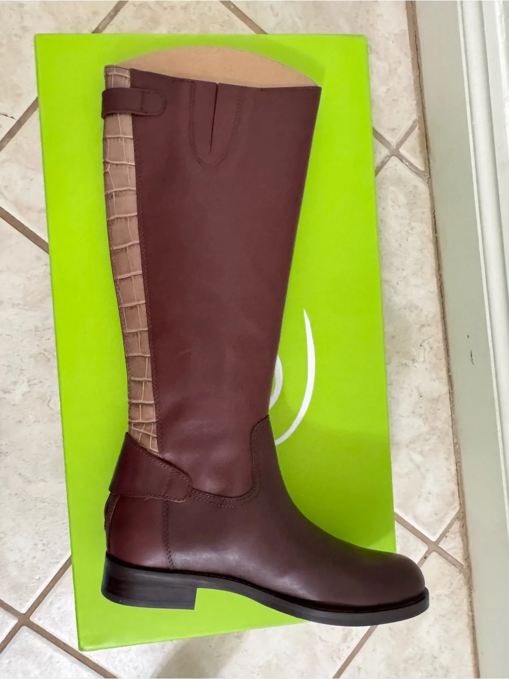 NIB Sam Edelman Sz 6 Mikala Terazzo Brown Leather Block Heel Riding Knee Boots